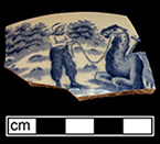 Pearlware bowl printed underglaze in blue with camel motif. 8” rim diameter.